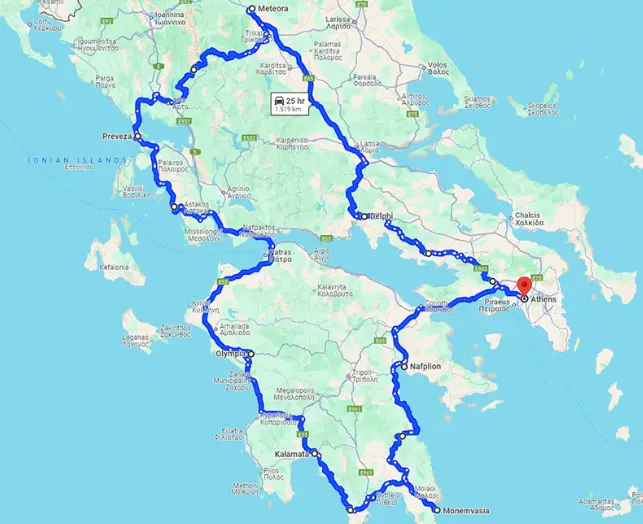 Greece 2025 Tour MAP