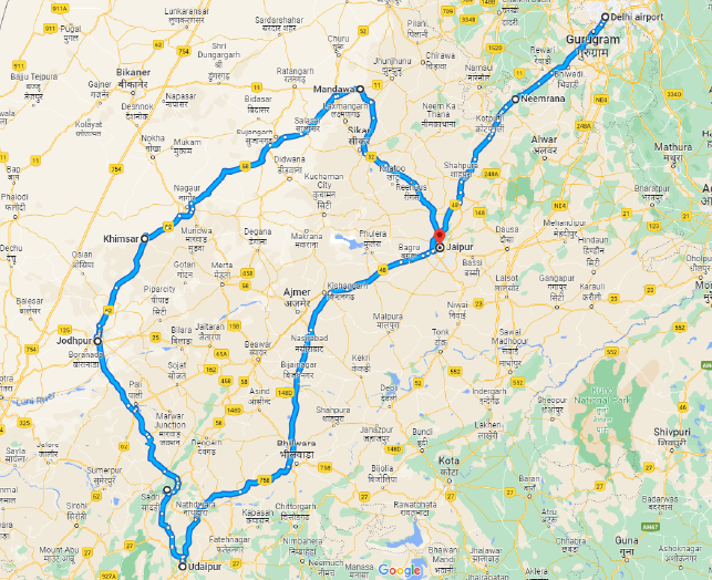 Rajasthan Motorcycle Tour Route Map